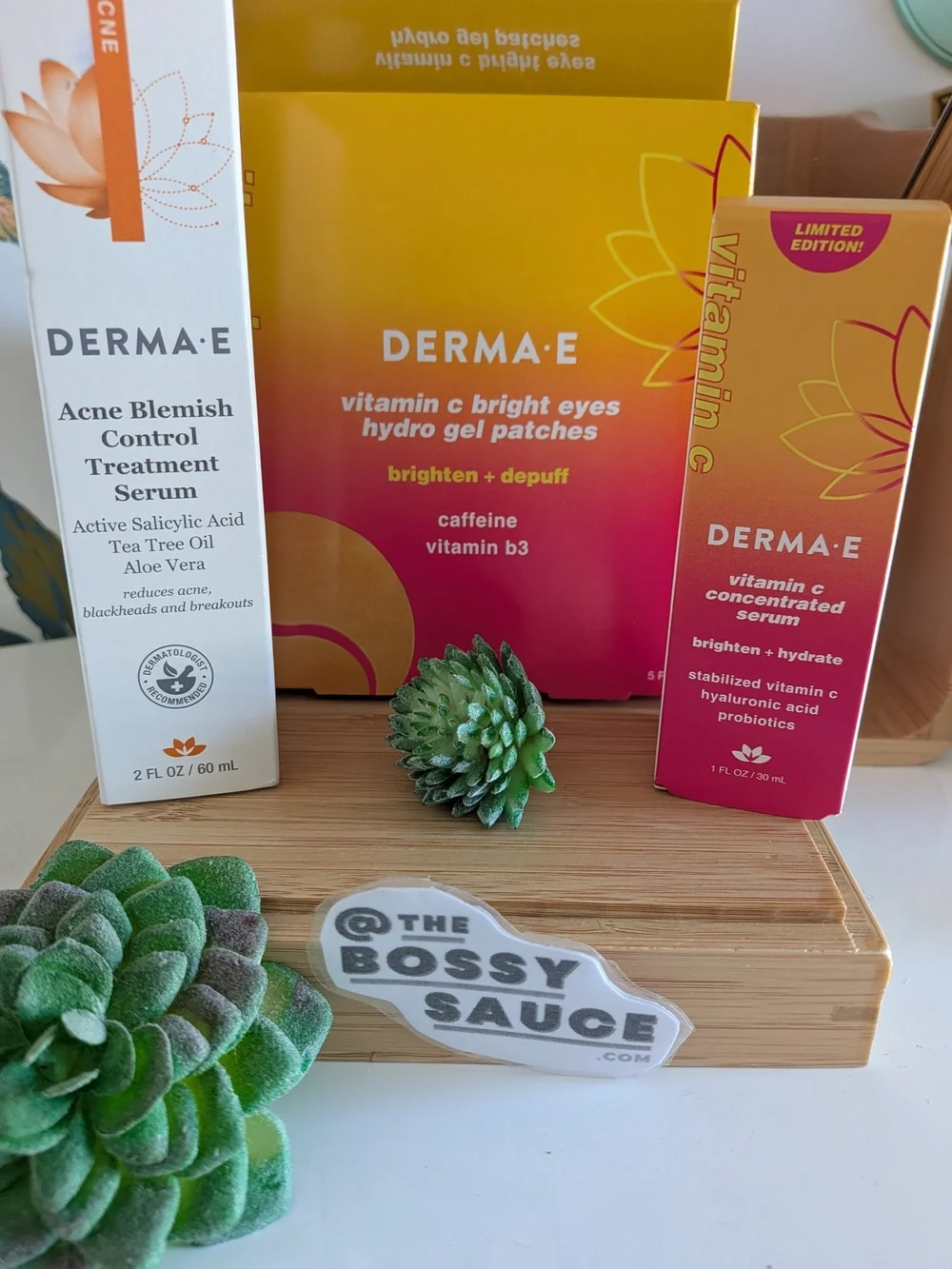 DERMA E Acne Serum + Vitamin C Serum + Bright Eyes Patches Trio NWT